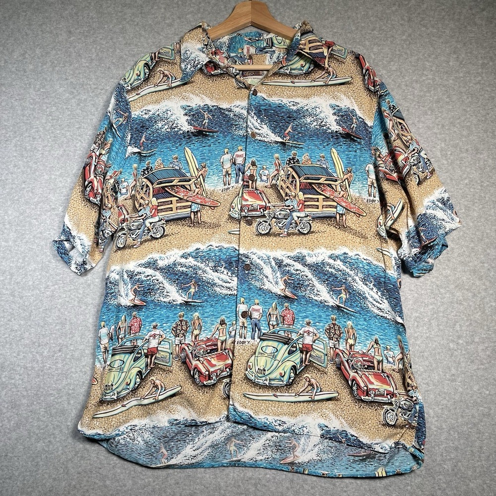 VTG Reyn‎ Spooner Eddy Y Hawaiian Shirt L USA Surf Beach Party Rayon Aloha